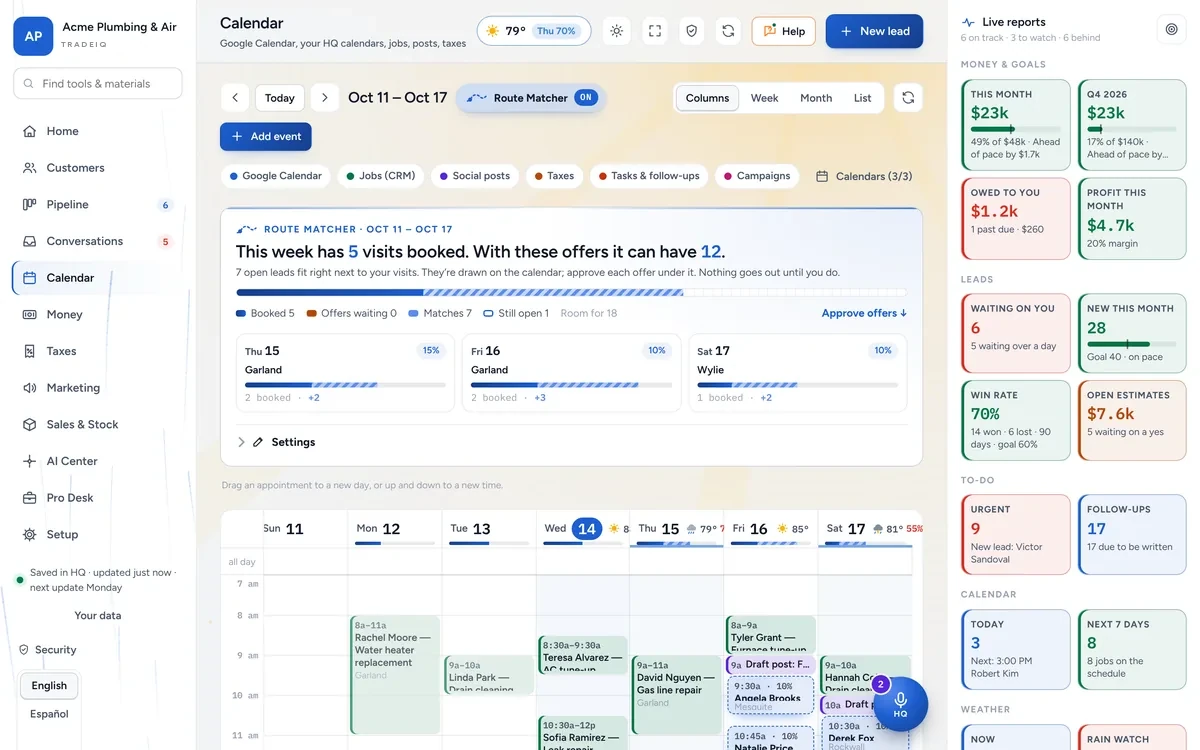 Calendar with Route Matcher turned on