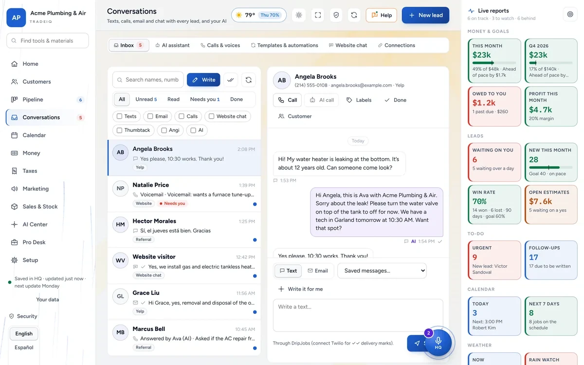 The conversations inbox with an AI reply