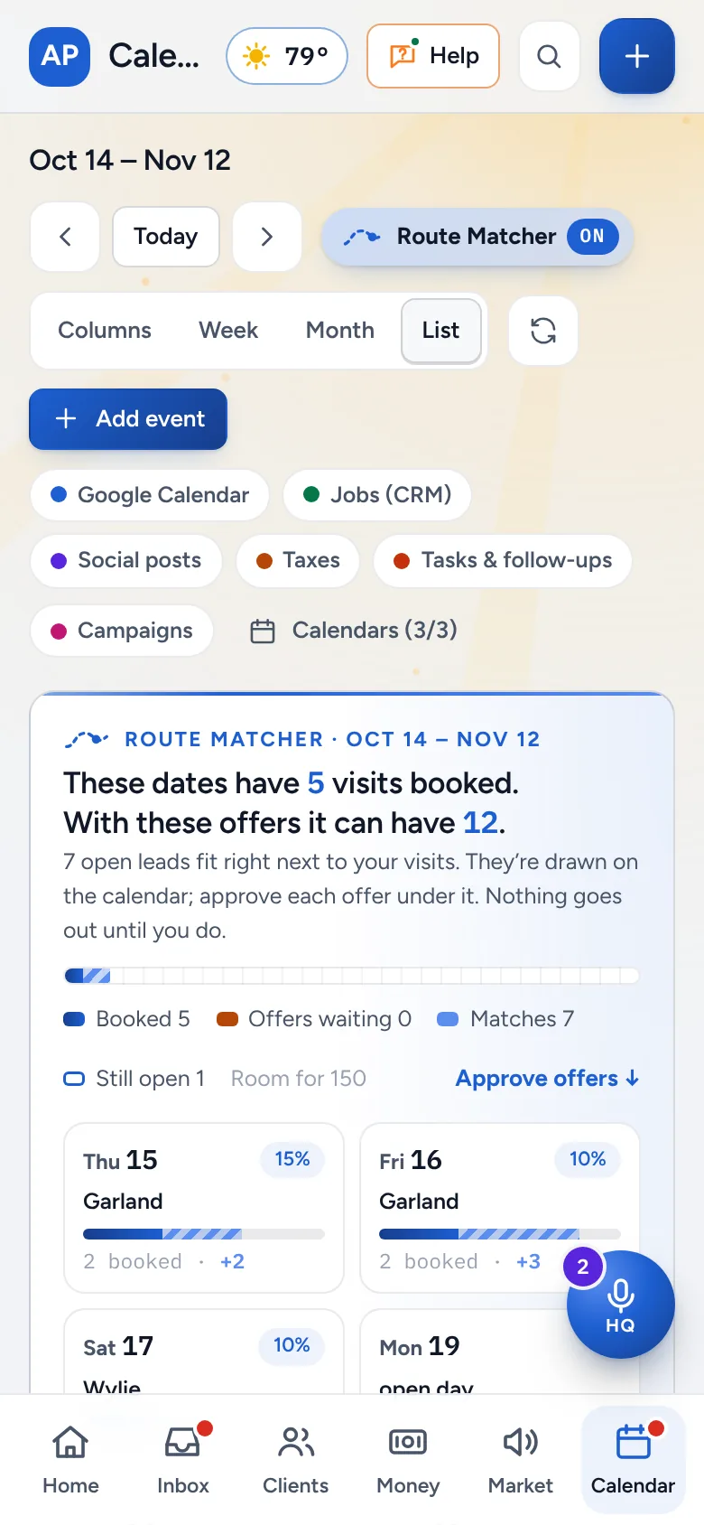 The calendar on a phone
